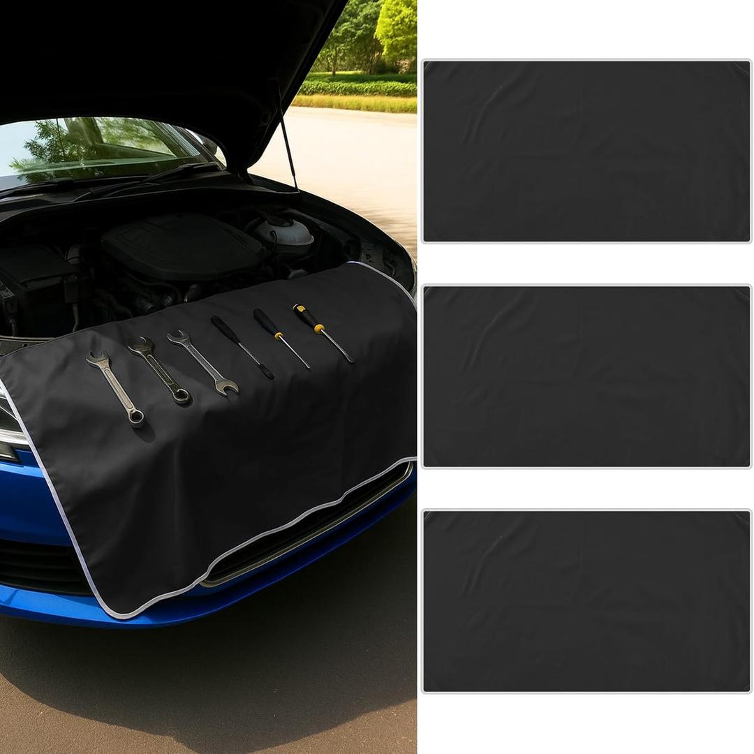 3 Pcs Magnetic Fender Protectors for Mechanics 42 x 23 Inch Microfiber Fender Cover Mats Protect Car from Scratches and Dust in Repair Universal Fit for Car, Suvs and Truck (Black)