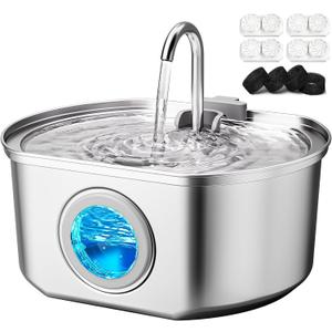 Cat Water Fountain Stainless Steel: 109oz/3.2L Cat Fountain for Drinking - Pet Water Fountain Inside - Automatic Dog Watering Dispenser Bowl - Pet Feeding & Watering Supplies - Water Level Window