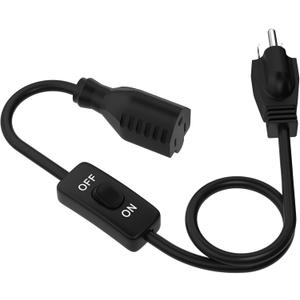 STARELO Extension Cord with Switch 3-Prong Indoor Black Extension Cord,18AWG Control Switch ON/Off 3A 125V NEMA 5-15R Grounded Plug Receptacle.3FT Black