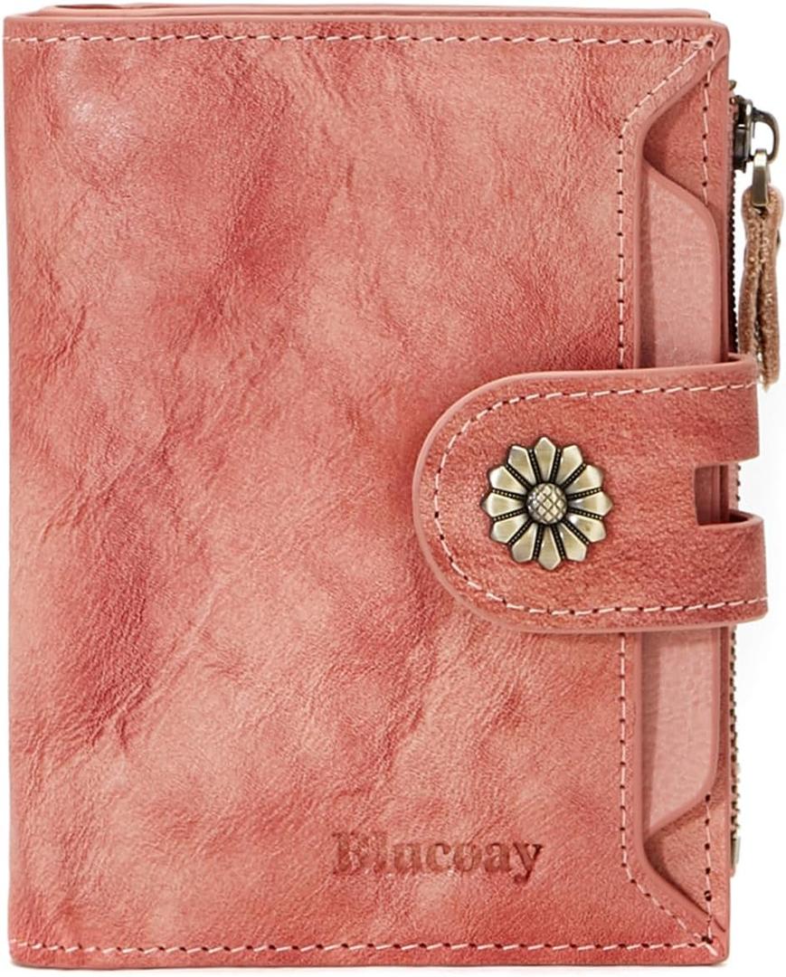 Wallet Women,RFID Blocking Leather Womens Wallet Bifold Compact Card Holder Small Wallet for Women with Removable ID Window Pink