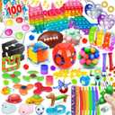 (100 Pcs) Fidget Toys Pack, Party Favors Stress Relief & Anxiety Relief Sensory Toy Classroom Prizes Pinata Filler Treasure BoxStocking Stuffers Gifts for Kids Boys Girls Teens
