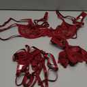 Lilosy Sexy Choker Floral Lace Scallop Sheer Underwire Push Up Garter Belt Lingerie Set 3 Piece