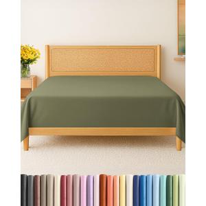 Twin Size Flat Sheet - Hotel Quality Top Flat Bed Sheet Only - Ultra-Soft, Breathable & Cooling - Fade & Wrinkle Free - Easy-Care, Stain & Shrink Resistant Bedding - Easy-Fit & Oeko-Tex - Sage Green