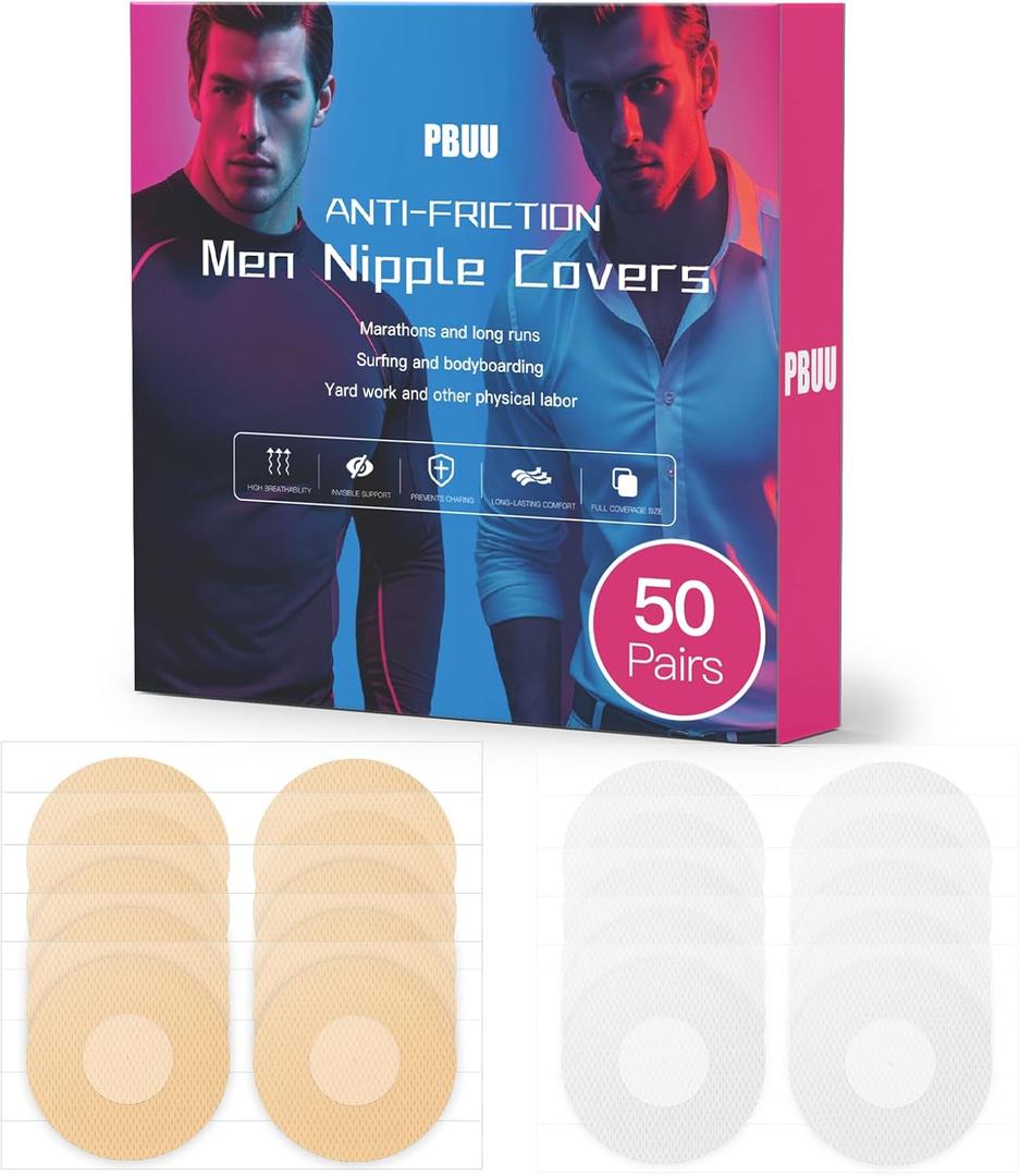 Nipple Covers for Men,100Pcs(50Pairs)/160Pcs(80Pairs) Mens Nipple Covers,Anti-Chafing Nipple Covers Men (Almond and White)