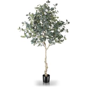 LYERSE 6ft Artificial Eucalyptus Tree in Plastic Nursery Pot, Tall Faux Eucalyptus Stems Fake Plants with 846 Silver Dollar Leaves, Artificial Trees for Office House Living Room Home Decor Indoor