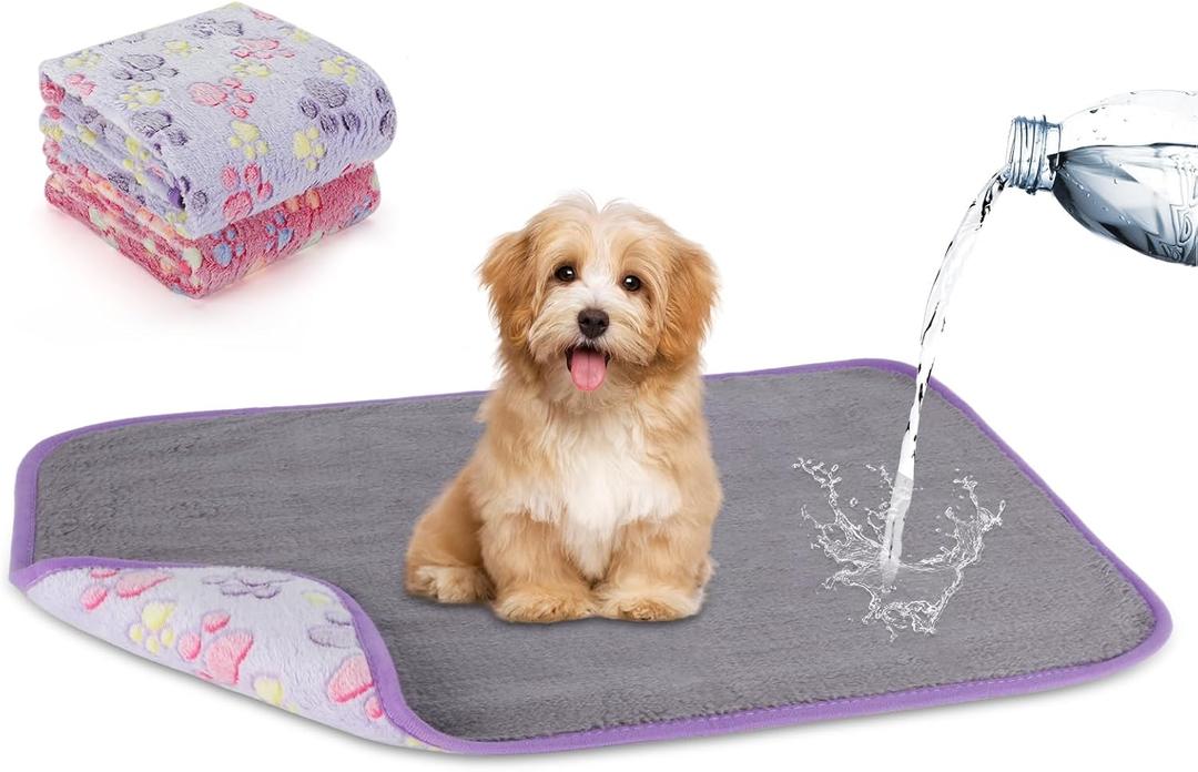 YUEPET Waterproof Dog Blankets, 2 Pack Washable Dog Blankets for Bed Couch Sofa Protector Fleece Flannel Puppy Blanket Soft Plush Reversible Throw Blanket for Small Medium Dog Cat 30"20"(Purple+Pink)