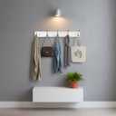 wall Mounted Coat Rack 21.5’’(55cm) with 5 Silver Hooks, White wall Coat Rack, Wood wall Hook Coat Rack for Entrance, Hallway, Bedroom, Kids Room, Lang White wall Clothes Hanger
