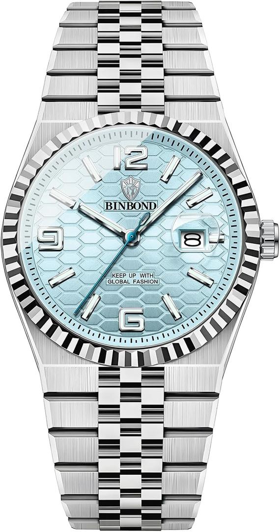 Men's Modern Wristwatch with 3D Textured Dial, Luminous Hands, 30M Water Resistant, Stainless Steel Strap Quartz Movement, 40mm Slim Designv
