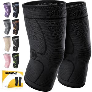 CAMBIVO 2 Pack Knee Braces for Women & Men, Knee Compression Sleeves for Knee Pain Relief, Knee Support with Non-Slip Silicone, Breathable, for Running, Workout, Weightlifting & Daily Use, Arthritis Support (Black, Medium)