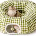 MEWOOFUN Cat Tunnels for Indoor Cats, Cute Tunnel Bed, Donut Tunnel with Washable Cushion, Round Peekaboo Cave for Play & Rest, Cat Toy for Kittens, Puppies & Rabbits, Green