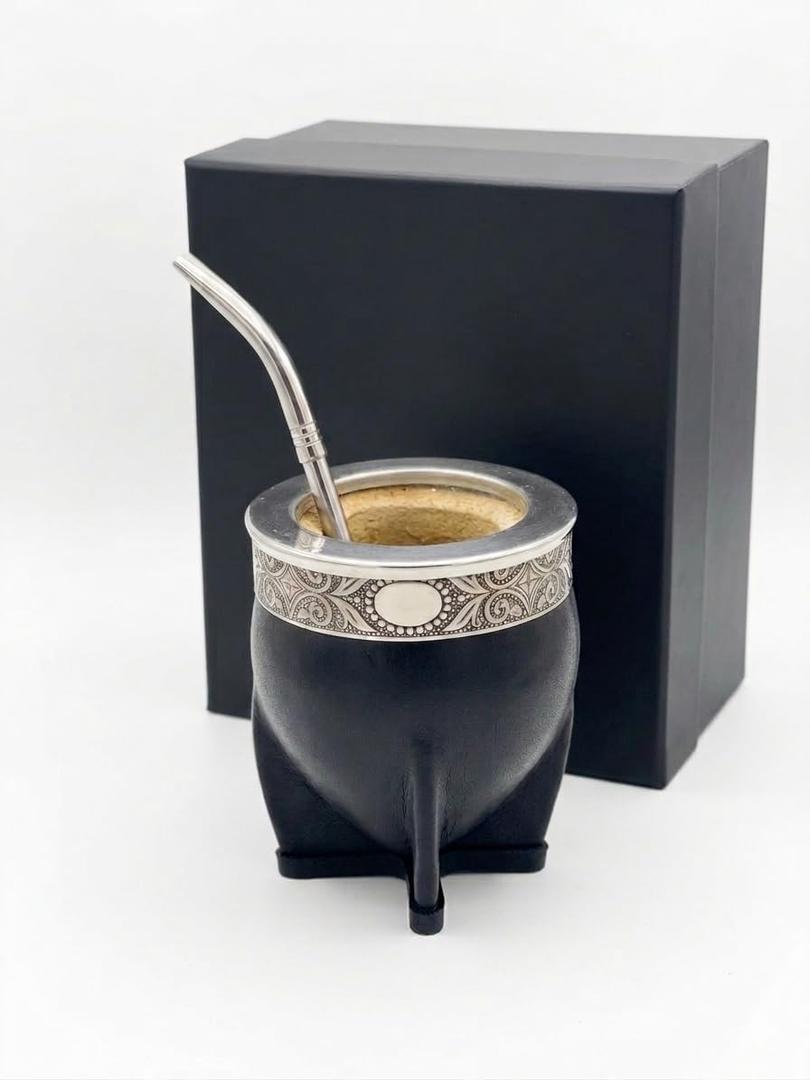 Genrico Mate Imperial Argentino Kit Mate (Mate Cup) y Bombilla de acero inoxidable, Mate de Calabaza, envuelto Cuero Hecho a Mano, incluye un Packing premium