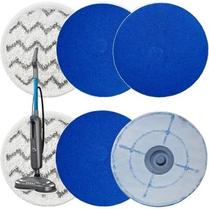 3897A / 3712 Rotating Steam Mop Pads Replacement for Bissell SpinWave Smart Steam Scrubbing Steam Mop Cleaner Models 3897A/3712 ONLY, Washable Reuseable Refill Pads6Pack (2Gray 4Blue)