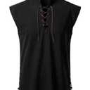 JEMITOP Men's Retro Pure Cotton Lace Up Sleeveless Shirts for Pirate Renaissance Medieval Viking Costume 3XL