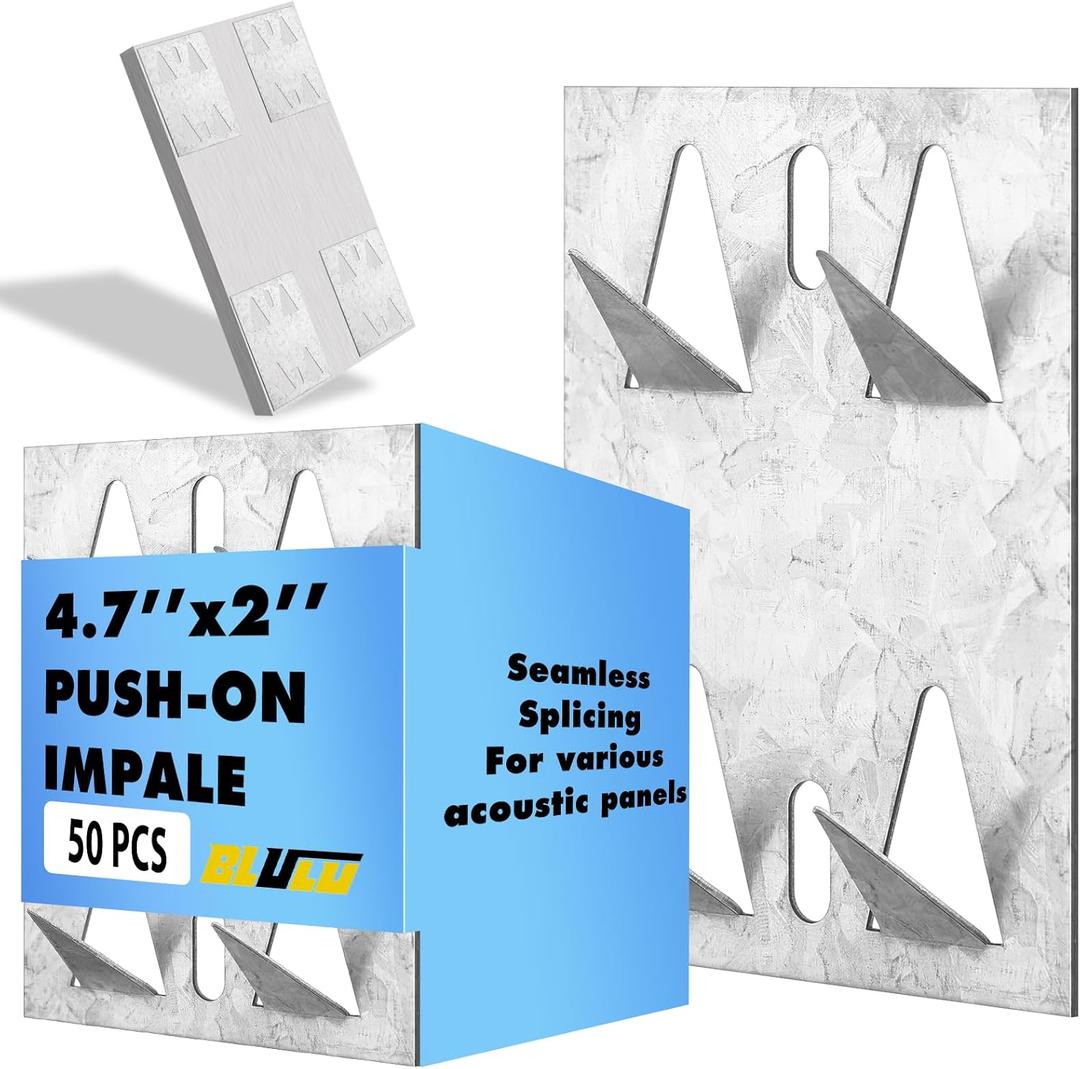 Blulu 50 Pcs Acoustic Panel Impaling Clips, 18 Gauge Galvanized Steel Sound Panel Wall Mount for Gypsum Board Plywood Masonry, Surface Mounting Impaling Clips for Acoustic Foam Panels (Silver)