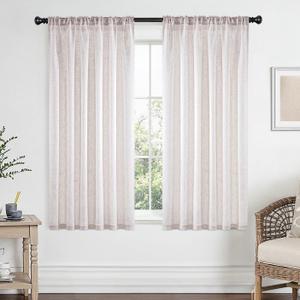 MIULEE Linen White Curtains 54 Inch Length 2 Panels Set for Living Room Bedroom Semi Sheer Light Filtering Farmhouse Rod Pocket Short Soft Thick Linen Textured Window Drapes W42XL54