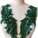 wtbv.n Handsewing rhinestones beads lace applique for dress clothing accessories trim patches one pair (deepgreen)