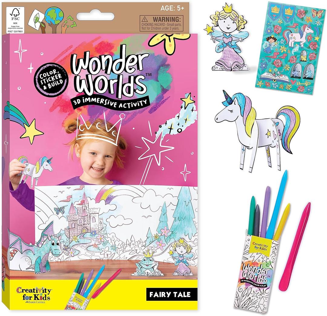 Creativity for Kids Wonder Worlds 3D Coloring Book: Fairy Tale - Unicorn and Princess Kids Coloring Art Set, Boys and Girls Gifts (Ages 5+) (1 Kit)