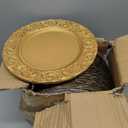 Uiifan 50 Pcs Gold Charger Plates Bulk 13'' Antique Plastic Chargers, about 13 inches in diameter