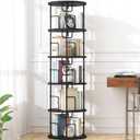 5Tier Rotating Bookshelf, Spinning Bookshelf Tower,360 Display Space Saving Standing Round Swivel Bookcase Corner Storage Organizer for Bedroom Living Room OfficeBlack