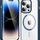 FNTCASE for iPhone 14 Pro Case: Clear Magnetic Phone Cases with Screen Protector Compatible with Magsafe Slim Anti Yellowing Rugged Shockproof Protective Transparent Cell Phone Cover (Blue)