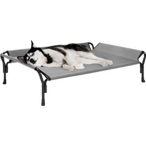 Veehoo Cooling Elevated Dog Bed, Raised Pet Cot with Guardrail & Slope Headrest, Durable Breathable Teslin Mesh, Non-Slip Feet, Washable Dog Couch Bed for Indoor & Outdoor, Large 47" x 32", Gray (Grey)
