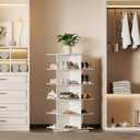 Rotating Shoe Rack Tower, PVC Material Structure, 5-Tier 360° Swivel Lightweight Shoe Organizer, Space-Saving Spinning Shoe Shelf for Entryway, Closet, Bedroom (White 21.6" W)