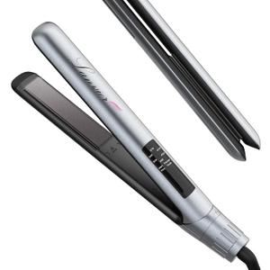 LANVIER Hair Straightener Flat Iron, 2 in 1 Hair Straightener and Curler, Nano Silver Tourmaline Titanium Ceramic Flat Iron, 15s Fast Heating, Rotating Temp Dial, Smart LED, Dual Voltage Hair Styler (Grey)