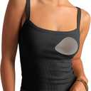 SUUKSESS Women Cotton Rib Padded Tank Tops Sleeveless Spaghetti Strap Square Neck Tops Summer Camisole Going Out Shirts (Black, S)