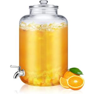 Newtay 5 Gallon Glass Beverage Dispenser with Lid, Stainless Spigot