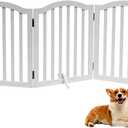 Foldable Wooden Dog Gate - 3-Panel Freestanding Pet Fence, 23.6 Inches, White - Suitable for Doorways & Stairs, Also Works as Baby Gate.