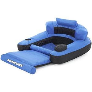 Swimline 9047-A Ultimate Fabric Covered Nylon Swimming Pool Inflatable Floating Chair Lounger w/Footrest, Armrests, Backrest, Headrest, & Drink Holder