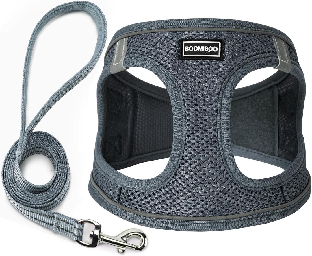 Dog Harness with Leash Set, No Pull Adjustable Reflective Step-in Puppy Pet Vest Harnesses for Small Medium Large Dogs and Cats,Grey L