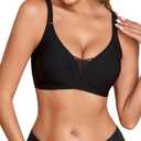 COOL CUTE Jelly Bras for Women No Underwire Sexy V-Neck Mesh Comfy Wireless Bralettes Seamless Everyday Tshirt Bra (Medium, Black)