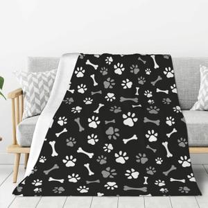 Perinsto Dog Paws and Bones Throw Blanket Ultra Soft Warm All Season Animal Footprint Decorative Fleece Blankets for Bed Chair Car Sofa Couch Bedroom 50"X40" (50"x40", Dog Paws Bones)