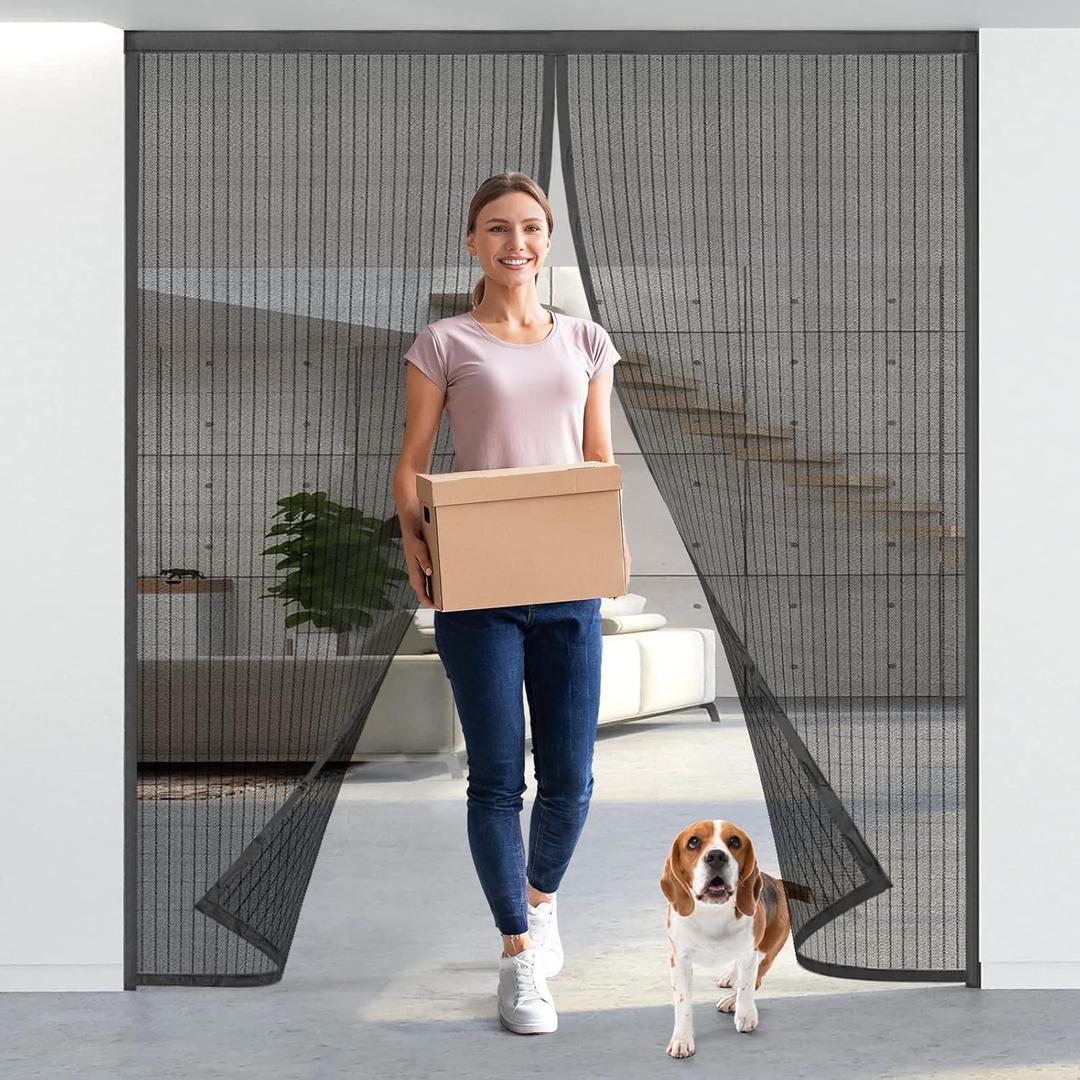 Titan Mall Magnetic Screen Door 72x80, Self Sealing, Heavy Duty Door Screen Magnetic Closure - Keep Bugs Out, Retractable Screen Door Mesh - Pet and Kid Friendly, Hands Free Mesh (Black)