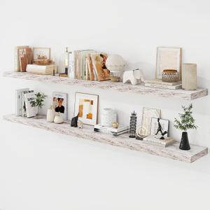 Acovy 72 Inch Floating Shelves, 9.3" Deep Floating Shelf Wall Mounted, 72" Wall Shelves, Rustic Deep Bookshelf, Large Display Shelves & Storage Shelves for Bedroom, Living Room, Rustic, Set of 2