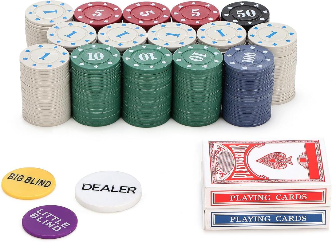 300pc Denomination Fake Plastic Poker Chips Set Counting Chips Mahiong Chips Bulk Playing Cards Chip Blackjack foldable Counters Numbers Mini Black Jack Lightweight Poker Chip for Travel Games 2 Decks