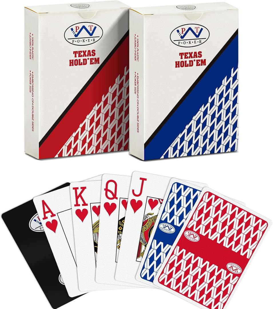 Ben Niu Plastic Playing Cards 2 Pack with Black Cut Card, Waterproof PVC Poker Cards for Texas Holdem, Jumbo Index Standard Size Deck of Cards, Shuffler Friendly - Red & Blue