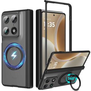 for Motorola Razr Fold Case with 360 Magnetic Stand [Compatible with MagSafe] [Hinge Protection] Translucent Matte Hard Shockproof with Anti-Fingerprint Phone Cover for Moto Razr Fold 2026 (Black)