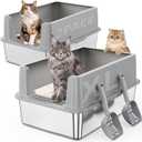 Suitfeel XL Stainless Steel Cat Litter Box with Lid,2 Pack,Light Gray