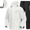 Rain Suit for Men, Packable Waterproof Rain Jacket & Pants, Reflective Raincoat Rain Gear for Outdoor Golf Hiking Fishing (Large, White)