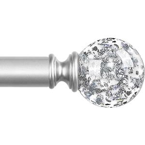 TVWOO Silver Decorative Crystal Curtain Rods:18-60 Inch Heavy Duty Adjustable Window Curtains Rods for Bedroom Living Room,Nickel Modern Girly Acrylic Drapery Rods Set with Sheer Bling Foil Finials