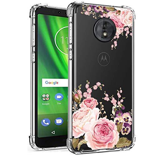 Ueokeird for Moto G6 Play Case, Floral Pattern Soft Flexible TPU Bumper Case with Rose Flower, Shock-Absorbent, Screen Protection Cover for Motorola Moto G6 Play roseflower
