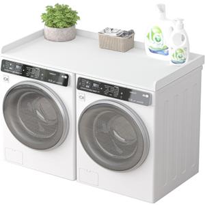 Piskyet Washer Dryer Countertop,Laundry Countertop with Edge Rails,27.5" Depth x 54" Wood Countertop for Washer Dryer,Laundry Machine Topper for Laundry Room Organization (White)