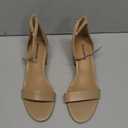 Amazon Essentials Women's Two Strap Heeled Sandal, Beige Faux Leather, 8