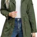 Women's Ligtweight Jackets Anorak Utility Drawstring Waist Hoodie Zip Up Fall Casual Coat with Pockets (Large, Green)