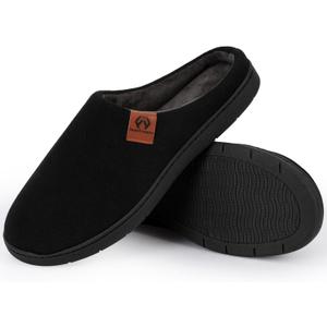 Mens Scuff Slippers, Cozy Supportive Foam Slip-On House Shoes for Indoor & Outdoor (9-10, Black)