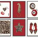 6Pcs Trendy Leopard Wall Art Prints Funky Red Lucky 8 Ball Posters Vintage Preppy Room Aesthetic Cheetah Wall Decor Pictures for Girly Bedroom Apartment Dorm Unframed (16L x 12W)