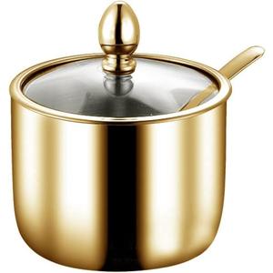 Mozacona Gold Stainless Steel Sugar Bowl Spice Jar Seasoning Pot Storage with Lid Spoon