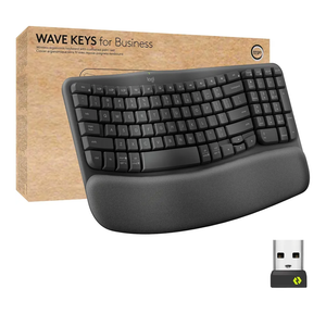 Logitech Wave Keys for Business, Wireless Ergonomic Keyboard with Cushioned Palm Rest, Secure Logi Bolt Technology, Bluetooth, Compatible with Windows/Mac/Chrome/Linux - Graphite